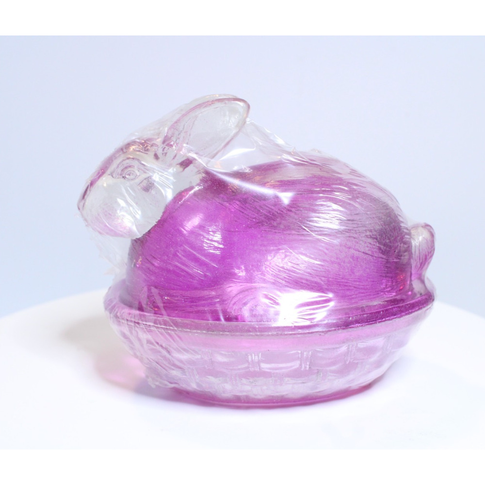 Vintage Pink Glass Bunny Covered Candy Dish Wrapped Easter Trinket Decor